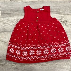 Carter's Red & White Snowflake Knit Sleeveless Girl's Sweater Dress Size 9 Mos